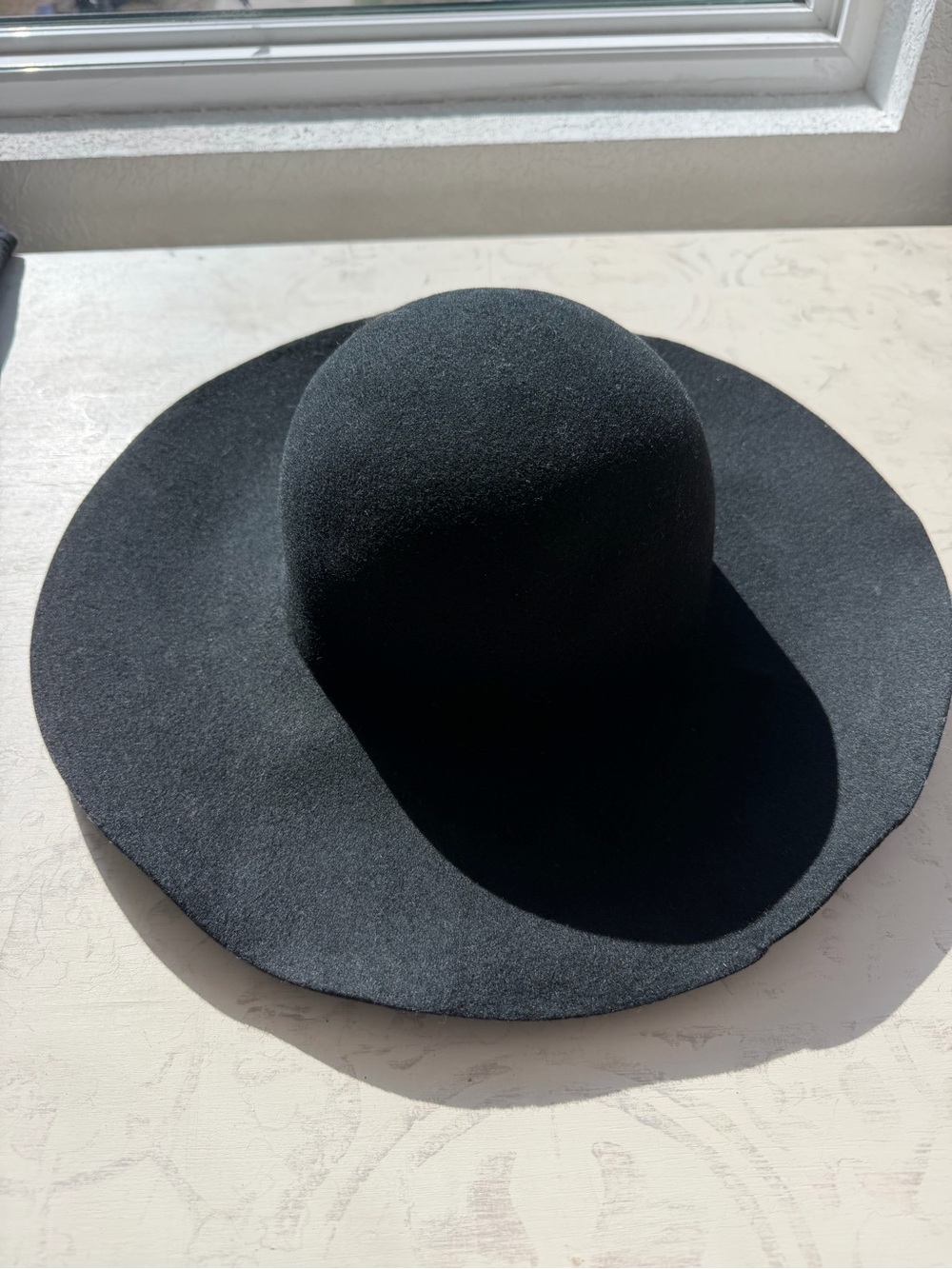 Black 100% Wool Wide Brim Floppy Fedora Hat Boho Western Witchy